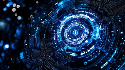 An imaginative representation of a blue abstract cybernetic concept.