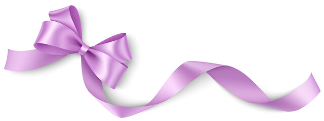 Wall Mural - decorative diagonally double lilac bow with lilac swirl ribbon on the corner isolated on white. beau