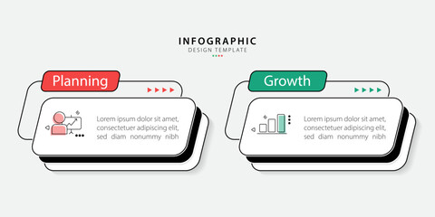 Poster - Business infographic template. 2 Step timeline journey. Process diagram, 2 options on white background, Infograph elements vector illustration.