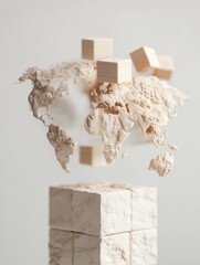 Poster - Universal Day of Culture Elevated Global Connectivity Through Minimal Wooden Blocks and Textural World Map - Innovative Design Meets International Brand Storytelling