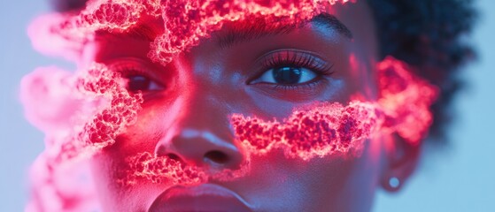 Poster - Luminescent Wellness Fusion Gen Z Ethereal Biotech Portrait Revealing Emotional Resilience in Futuristic Healthcare Aesthetic