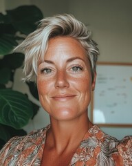 Aufkleber - Empowered Remote Leadership Inclusive Digital Workspace Innovation with Confident Mid-Career Professional in Adaptive Hybrid Work Environment