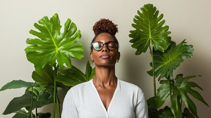 Aufkleber - Biophilic Wellness Aesthetic Mindful Professional Embodying Green Design with Monstera Leaves - Holistic Corporate Sustainability and Urban Botanical Harmony