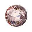 © Olesia Maf - Trendy halftone collage of a mirror disco ball cut out an old newspaper. Isolated vector illustration colorful retro sticker with Bitmap and Dots texture. Vintage aesthetic, 80s - 90s vibe, nostalgic