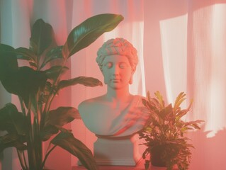 Aufkleber - Ethereal Mindfulness Aesthetic Vintage Sculpture and Biophilic Design - Soft Pastel Wellness Sanctuary for Millennial Mental Health and Creative Inspiration
