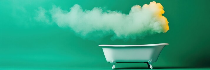 Aufkleber - Ethereal Wellness Escape Clawfoot Bathtub Floating in Dreamlike Cloud Landscape - Surreal Self-Care Meditation Visualization for Mindful Relaxation