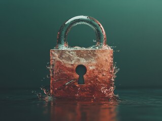 Poster - Cybersecurity Metamorphosis Liquid Encryption Lock Visualizing Digital Resilience in Quantum-Powered Privacy Era - Breakthrough Data Protection Imagery