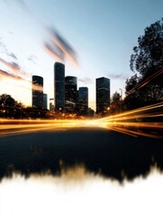 Leinwandbilder - Future-Forward Urban Mobility Cinematic Smart City Skyline with Dynamic Light Trails - High-Performance Infrastructure and Sustainable Urban Innovation