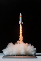 Leinwandbilder - Quantum Leap AI-Powered Digital Transformation Rocket Launching from Sleek Laptop - Breakthrough Innovation for Tech Entrepreneurs and Disruptive Business Strategies
