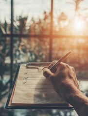 Poster - Sustainable Workflow Optimization Minimalist Checklist Design with Golden Hour Lighting - Modern Productivity Insights for Digital Professionals and Business Strategists