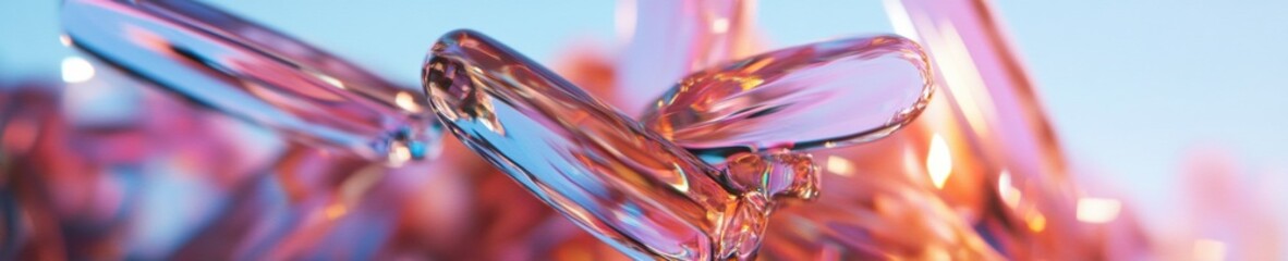 Aufkleber - Fluid Dynamics Iridescent Glass Sculpture Capturing Ethereal Liquid Motion in Soft Chromatic Gradient - Contemporary Art Meets Digital Visualization Technology