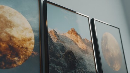 Poster - Serene Landscape Gallery Minimalist Mountain Art Collection Capturing Autumnal Earth Tones for Contemporary Home Decor and Wellness-Inspired Interior Styling