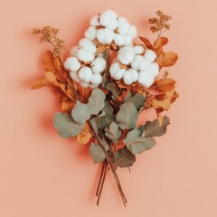 Poster - Ethereal Autumn Botanical Composition Soft Cotton Blooms and Muted Harvest Foliage - Minimalist Design Inspiration for Eco-Conscious Creative Professionals