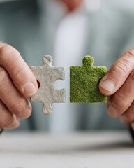 Aufkleber - Eco-Conscious Business Strategy Sustainable Innovation Puzzle Connecting Urban Development and Green Technology for Corporate Environmental Solutions