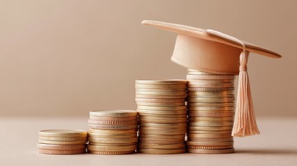 Poster - Minimalist Financial Empowerment Gen Z Scholarship Investment Strategy with Rising Coin Stacks and Graduation Cap - Future-Focused Educational Funding Visualization