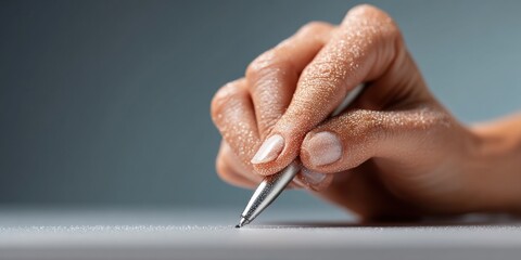 Leinwandbilder - Data-Driven Decision Making Minimalist Professional Survey Interaction with Sleek Metal Pen and Ergonomic Hand Positioning - Enterprise Feedback Analytics