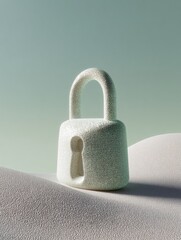 Fototapete - Minimalist Cybersecurity Concept Soft-Textured Digital Lock Symbolizing Advanced Data Protection and Modern Tech Resilience in Muted Sage Palette