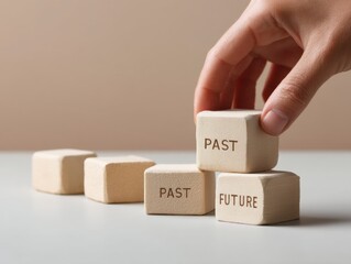 Poster - Minimalist Business Metamorphosis Strategic Transformation Framework with Wooden Cubes - Next-Gen Corporate Evolution and Adaptive Leadership Visualization