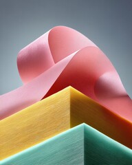 Fototapete - Fluid Dynamics Meets Geometric Precision Soft Pink Organic Wave Cascading Over Textured Minimalist Blocks - Contemporary Design Innovation and Creative Visual Metaphor