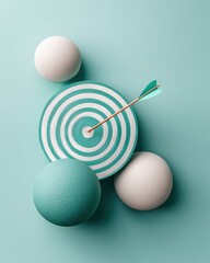 Poster - Precision Targeting Visualized Minimalist Teal Bullseye Arrow Composition Showcasing Strategic Focus and Creative Marketing Innovation