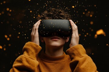 Poster - Immersive Future Unleashed Gen Z Metaverse Explorer in Mustard Tech Wearables - Dynamic Digital Experience Redefining Interactive Entertainment