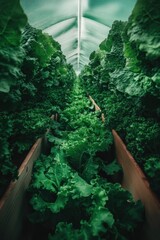 Poster - Urban Vertical Farming Renaissance High-Density Kale Greenhouse Showcasing Climate-Smart Agriculture and Next-Gen Sustainable Food Production Technologies