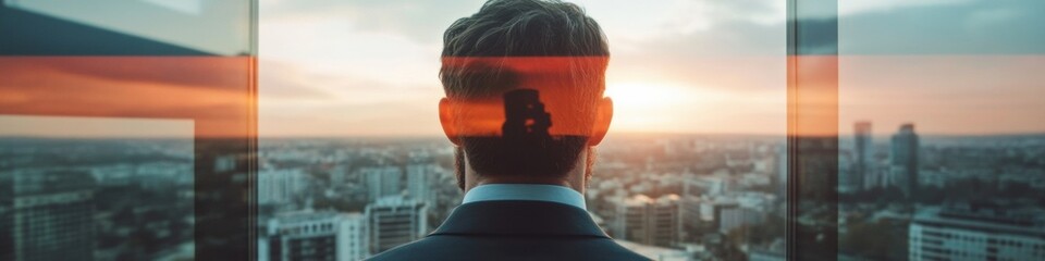 Aufkleber - Digital Horizon Smart City Visionary Overlooking Urban Transformation - Next-Gen Professional Navigating Technological Convergence and Sustainable Metropolitan Evolution