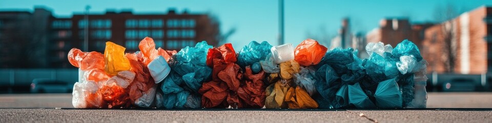 Aufkleber - Smart Circular Economy Next-Gen Waste Sorting Visualization with Vibrant Recycling Bags Showcasing Urban Sustainability and Technological Innovation in Environmental Management