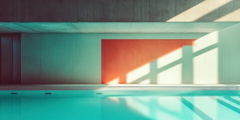 Poster - Minimalist Aquatic Sanctuary Contemporary Indoor Pool Design Showcasing Wellness Architecture, Architectural Light Play and Serene Fitness Perspectives