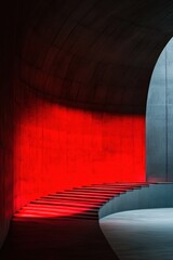 Aufkleber - Minimalist Architectural Lighting Concept Dramatic Red Illuminated Staircase Revealing Sensory Design Innovation in Contemporary Urban Spatial Experience