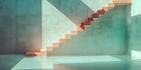 Poster - Minimalist Ascension Architectural Progress Visualized - Geometric Concrete Staircase Embodying Digital Era Transformation and Strategic Career Elevation
