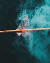 Fototapete - Ethereal Smoke Dynamics Cinematic Artistic Visualization of Burning Incense with Teal Atmospheric Diffusion - Creative Visual Effects and Sensory Branding