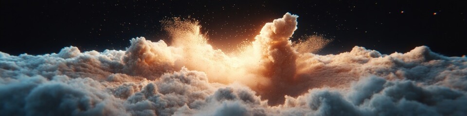 Poster - Ethereal Cosmic Cloudscape Cinematic Luminous Atmospheric Phenomenon Revealing Transcendent Digital Art of Interstellar Light Dynamics