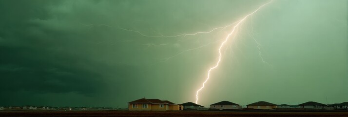 Aufkleber - Climate Crisis Visualization Dramatic Lightning Strikes Suburban Landscape, Revealing Extreme Weather Resilience and Environmental Transformation Narrative
