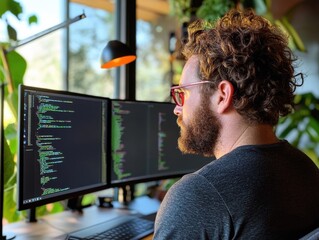 Leinwandbilder - Hybrid Workspace Revolution Minimalist Home Office Tech with Biophilic Design - Ergonomic Coding Environment for Next-Gen Developer Productivity and Creative Flow