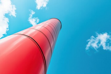 Aufkleber - Minimalist Industrial Architecture Sleek Vertical Red Cylindrical Structure Against Vibrant Blue Sky - Contemporary Design Innovation in Urban Landscape