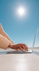 Poster - Minimalist Knowledge Automation Clean Tech Workflow Solutions for AI-Powered Productivity with Sleek Laptop Interface and Ergonomic Workspace Design