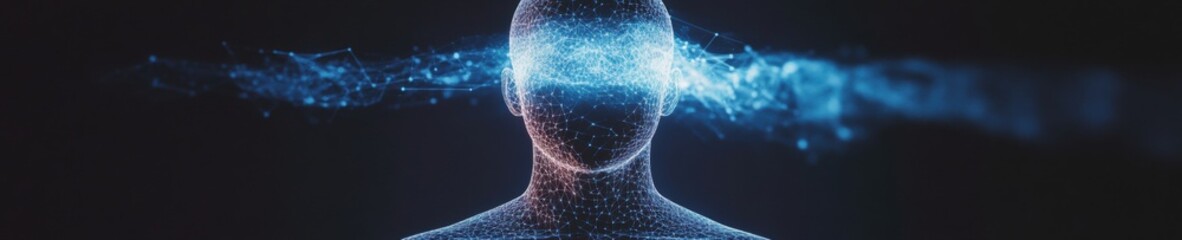Poster - Neurotech Wellness Visualization Quantum Bioenergetic Human Silhouette with Digital Neural Mapping - Cutting-Edge Holistic Health and Consciousness Innovation