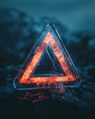Fototapete - Immersive Cybersecurity Visualization Molten Danger Alert Triangle in Hyper-Realistic Digital - Cutting-Edge Tech Threat Awareness