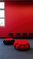 Aufkleber - Bold Minimalist Learning Pod Vibrant Red Design Space with Sculptural Seating - Innovative Educational Environments Showcasing Gen Z Collaborative Aesthetics