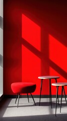 Aufkleber - Minimalist Bold Crimson Design Contemporary Urban Seating with Dramatic Shadow Play - Innovative Interior Architecture Capturing Geometric Spatial Dynamics