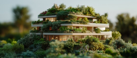 Poster - Eco-Futuristic Urban Habitat Multilevel Green Architecture Showcasing Biophilic Design Principles for Sustainable Modern Living Environments