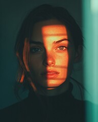 Aufkleber - Cinematic Portrait Moody Gen Z Aesthetic with Bold Color Blocking, Intimate Personal Branding for Digital Identity and Emotional Storytelling