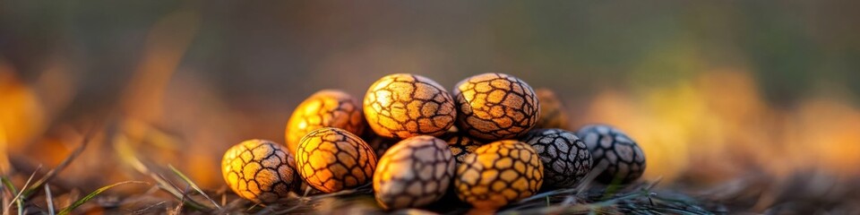 Poster - Macro Natures Golden Mosaic Textural Autumn Egg Stones in Soft Focus - Elemental Design Inspiration for Eco-Conscious Creative Content