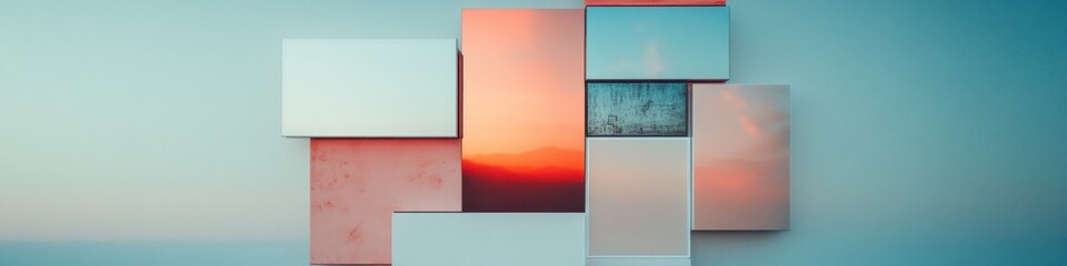 Poster - Minimalist Digital Ecosystem Multi-Device Connectivity Showcase with Geometric Color Gradient - Next-Gen Tech Visualization for Seamless User Experience