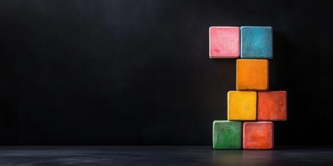 Aufkleber - Modular Design Innovation Vibrant Geometric Cubes Stacked in Minimalist Strategic Composition - Creative Problem-Solving and Organizational Metaphor for Business Transformation