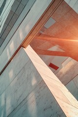 Poster - Brutalist Architectural Minimalism Geometric Concrete Perspectives with Warm Golden Light - Innovative Urban Design Exploring Spatial Dynamics and Modern Aesthetic Perception