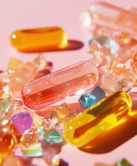 Poster - Translucent Wellness Capsules Vibrant Nutraceutical Design Showcasing Holistic Health Trends in High-Gloss Aesthetic for Modern Supplementation