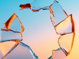 Fototapete - Breakthrough Dynamics Shattered Glass Metaphor in Vibrant Gradient - Disruptive Innovation Visual for Tech, Design, and Transformational Branding