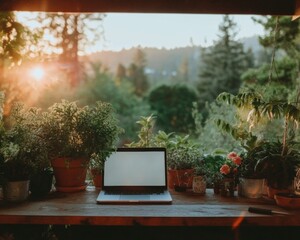 Leinwandbilder - Biophilic Remote Work Sanctuary Sustainable Productivity Meets Nature-Inspired Digital Wellness in Serene Home Office Landscape